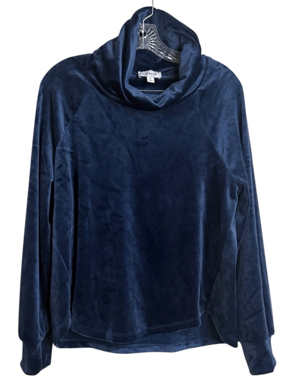Evereve Milo Navy Velour Funnel Cowl Neck